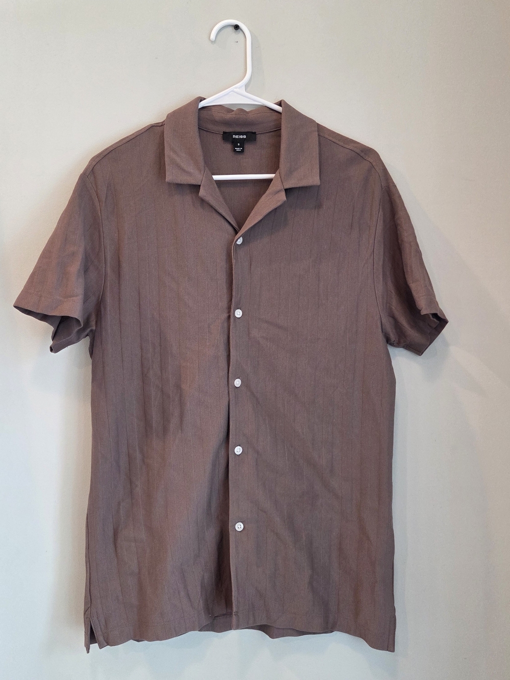 Reiss Men's Short-Sleeve Button-Down Shirt in Mauve Brown